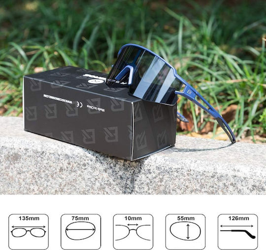 Rockbros Cycling Glasses with Blue Frame and Photochromic / Transparent Lenses