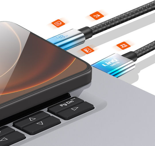 Linq Usb-c Към Usb Кабел За Бързо Зареждане 48w Led Екран 1.2m Син