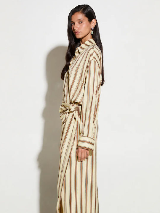 Long Sleeve Women's Cotton Shirt Yellow Striped