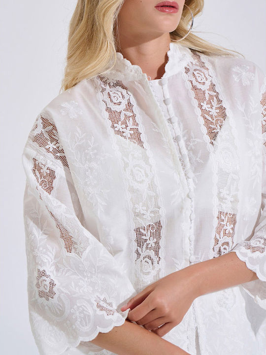 Long Sleeve Women's Shirt White Floral