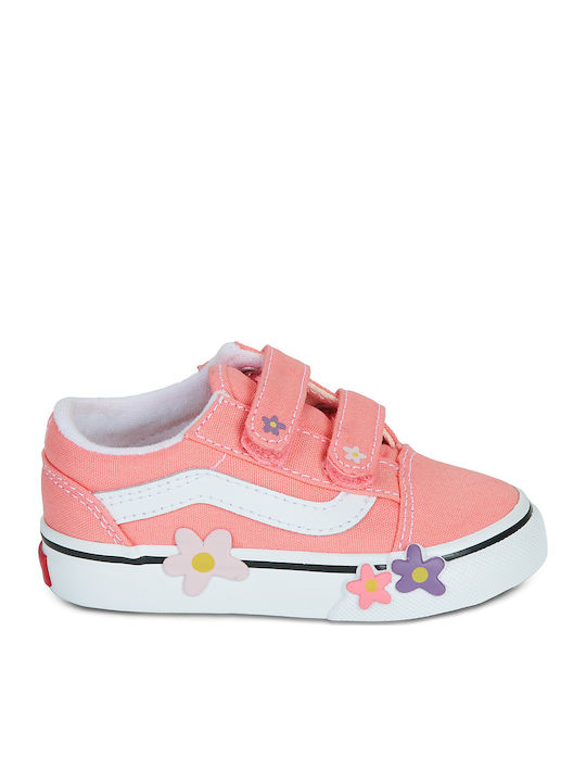 Old Skool V Kids Sneakers with Hoop & Loop Closure Pink