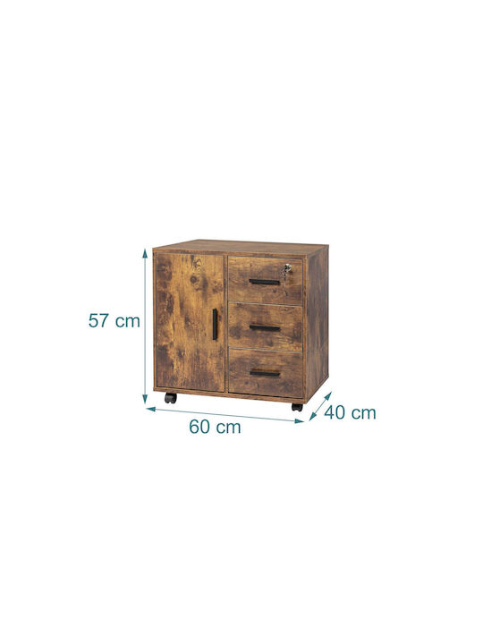 Büroaufbewahrungsschublade aus Holz mit Rädern & Schloss Braune 60x40x57cm