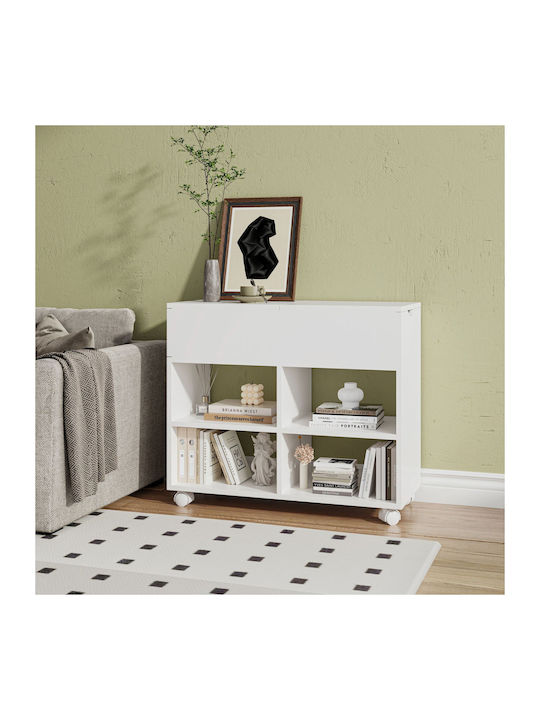 Cabinet De Birou Din Lemn Cu Roți Alb 70x30x61cm