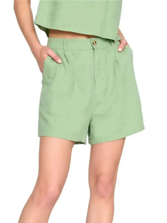 Women's Set with Linen High Waist Shorts Green 60969B