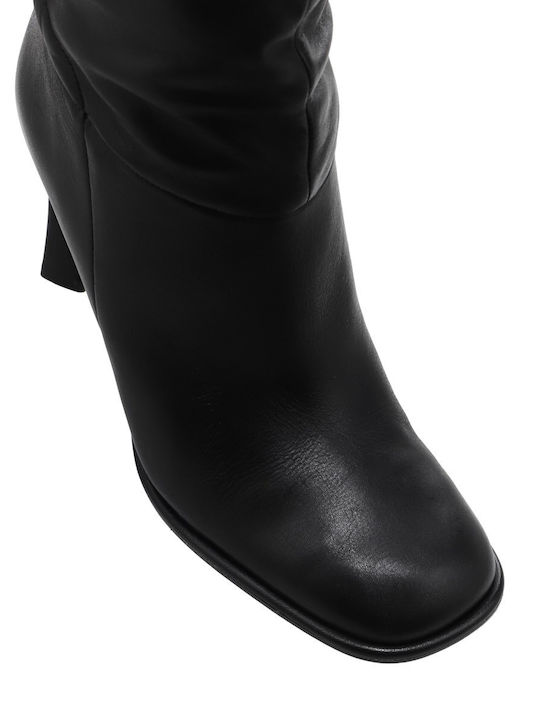 Leather Women's Boots with High Heel Black