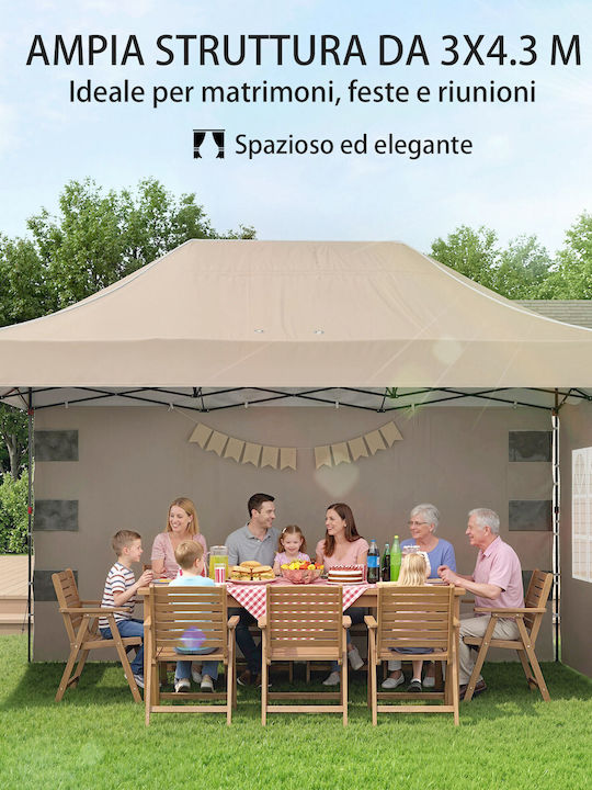 Outsunny Garten Gazebo mit LEDs Beiges 2,9x4,3m