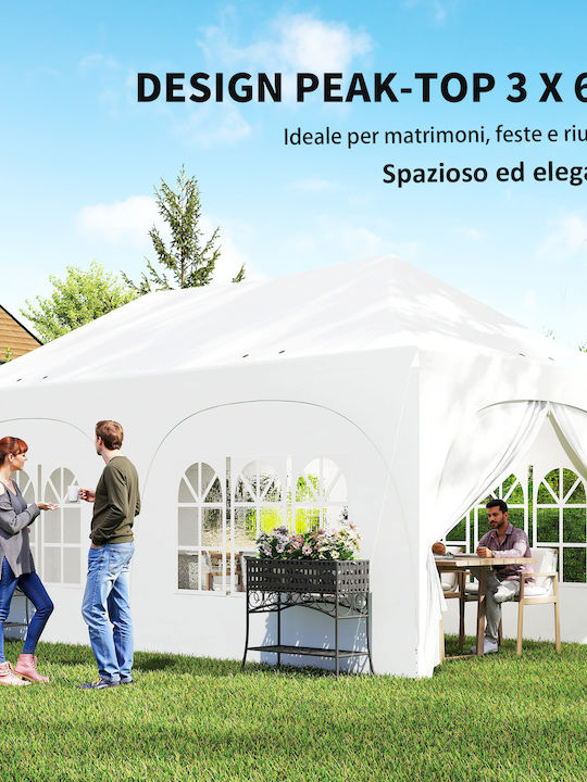 Outsunny Сгъваема Беседка За Градина Бяла 3x6m