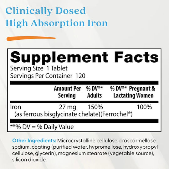 Doctor's Best High Absorption Iron 27mg 120 ταμπλέτες