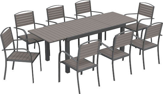 Outsunny Garden & Outdoor Furniture Sets Dining Room 9 Pieces Gray