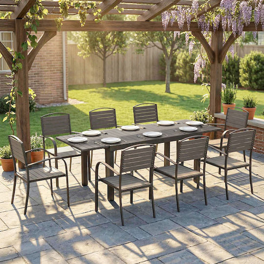 Outsunny Garden & Outdoor Furniture Sets Dining Room 9 Pieces Gray