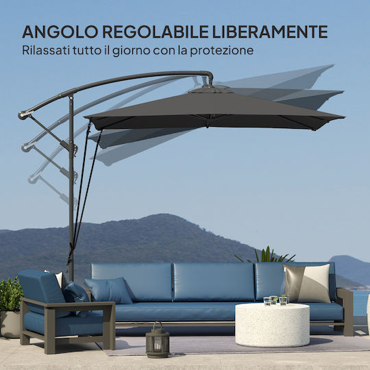 Hanging Square Garden Parasol Metal Grey 2.56x2.56xHeight 2.56m