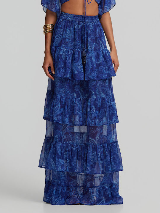 High Waist Maxi Skirt Blue