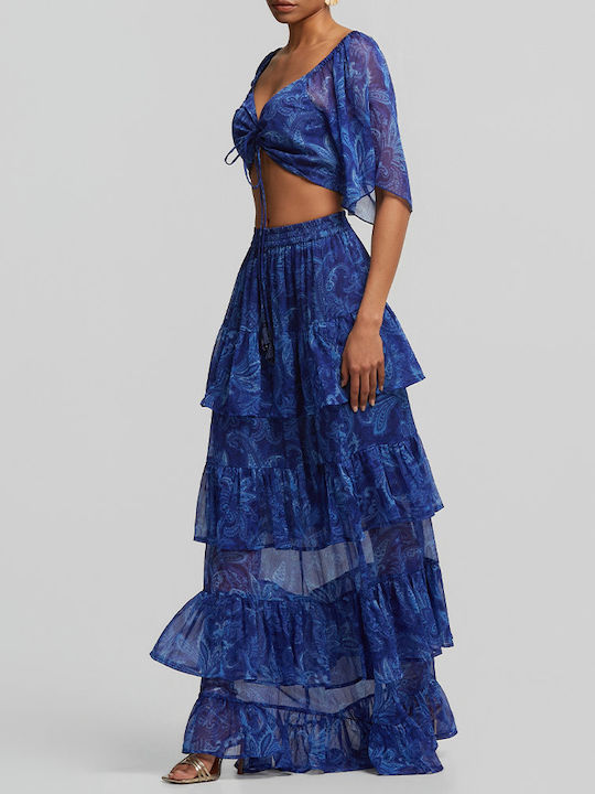 High Waist Maxi Skirt Blue
