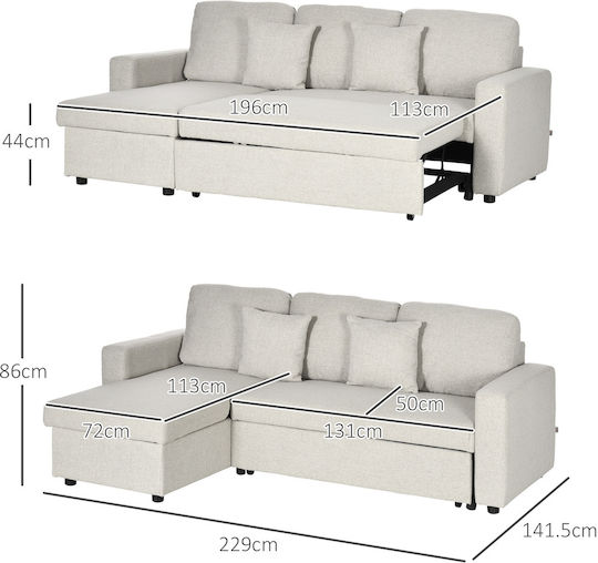 Γωνιακός Καναπές Κρεβάτι 225x140x88εκ.