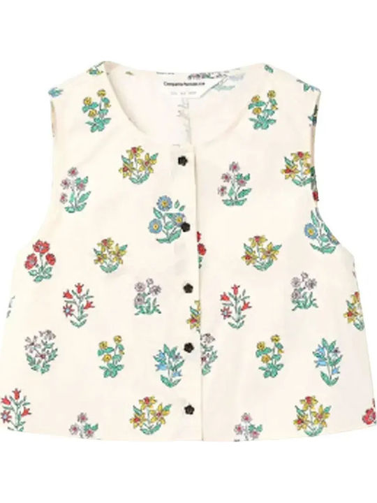 Women's Cotton Sleeveless Floral Blouse Ecru
