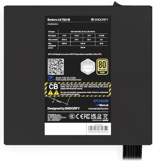 Endorfy Enduro L6 750W Black Power Supply Full Wired 80 Plus Gold