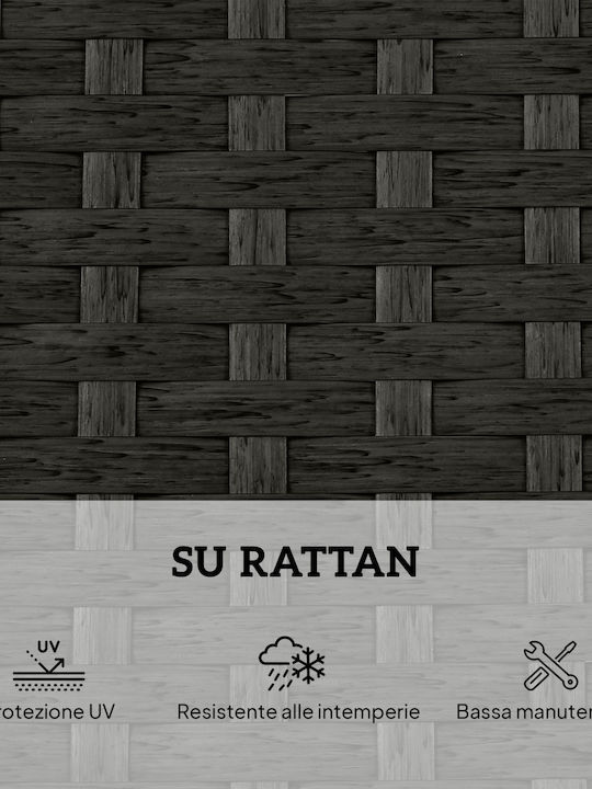 Ξαπλώστρα Διπλή Rattan με Μαξιλάρι Γκρι με Τραπεζάκι 2τμχ 184x60x22εκ.