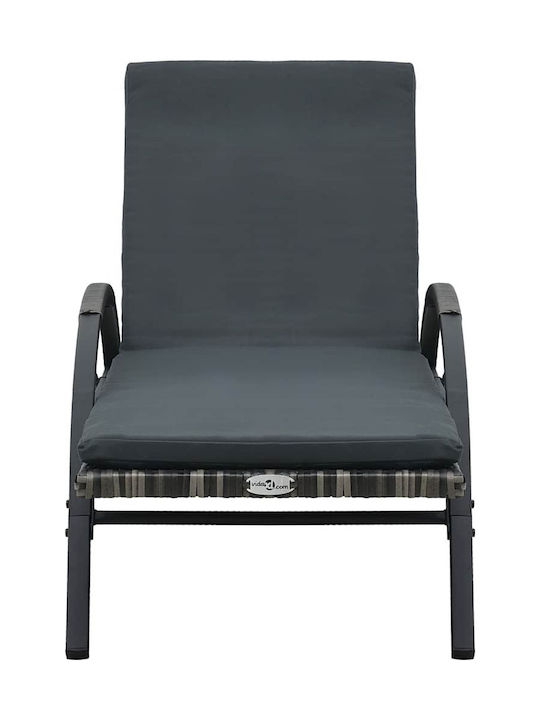 Rattan Deckchair with Pillow & Wheels Gray Set with Table 2 Pieces