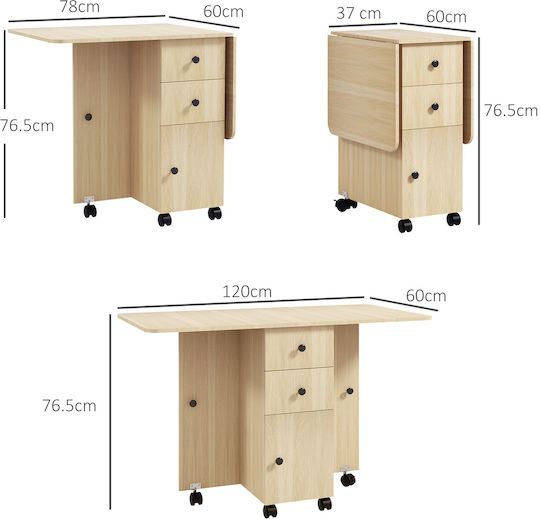 Kitchen Table Extendable Collapsible Wooden Wood Colour 120x60x76.5cm