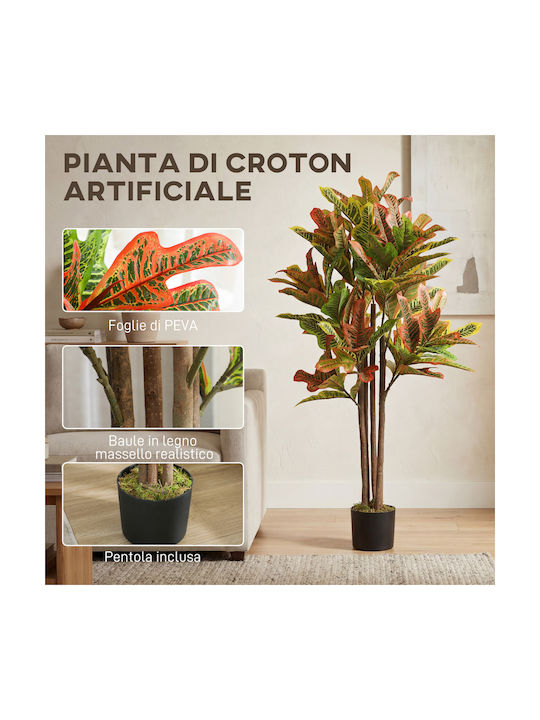 Homcom Artificial Plant Croton Multicolour Peva Wood Pot Pp Cement 55x55x120 cm 83c-191v00mx