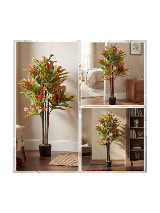 Homcom Artificial Plant Croton Multicolour Peva Wood Pot Pp Cement 55x55x120 cm 83c-191v00mx