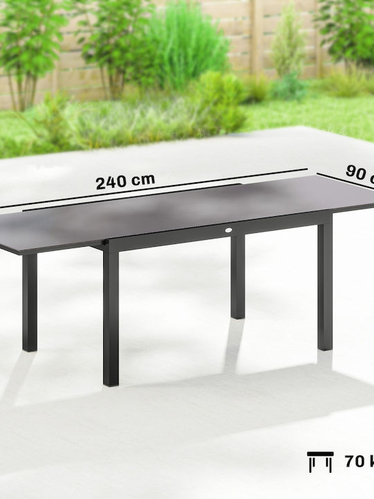 Aluminium Ausziehbarer Schwarzes Garten- und Terrassentisch 240x90cm