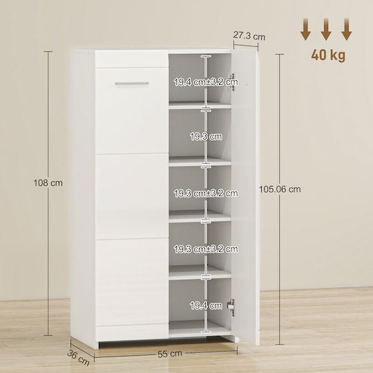 Wooden Shoe Cabinet for Boots/Ankle Boots White L55xW36xH108cm