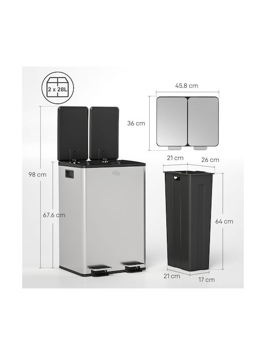 HomCom Recycling Bin from Stainless Steel with Pedal Silver 28lt
