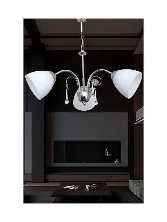 Modern Ceiling Pendant Light Living Room 3 Lights White Glass-60x50x60 Cm