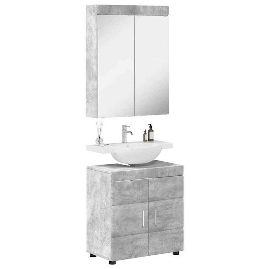 vidaXL Badezimmer Waschtisch-Einheit mit Waschbecken & Spiegel M60xB34xH63cm Grau