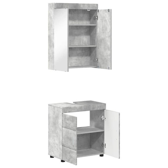vidaXL Badezimmer Waschtisch-Einheit mit Waschbecken & Spiegel M60xB34xH63cm Grau