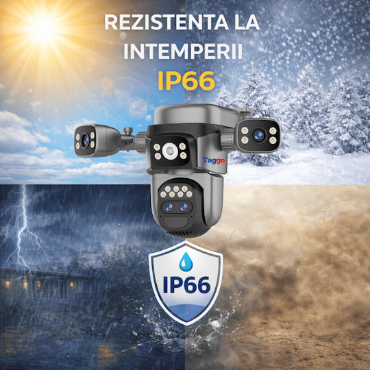 Taggo TAG621-SOLAR-4G-10X-12MP-GREY-1PANOU Cameră Supraveghere IP Quad 4G 12MP Impermeabilă cu Baterie cu Comunicare Bidirecțională și Obiectiv 4mm Gri