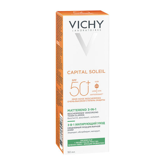 Vichy Mattifying 3 in 1 Daily Shine Control Care Wasserdicht Sonnencreme Creme Gesicht SPF50 50ml