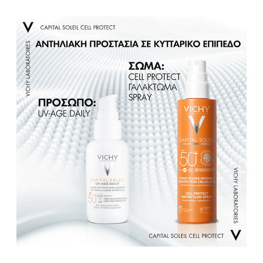 Vichy Capital Soleil Cell Protect Water Fluid Cremă de Protecție Solară pentru Corp SPF50 sub Formă de Spray 200ml