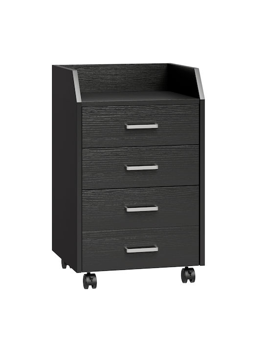 Office Drawer Wooden with Wheels & Drawers Black Wood Effect 40x36x65cm