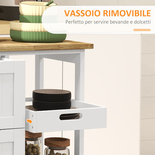 HomCom Ραφιέρα Κουζίνας Ξύλινη 3 Θέσεων Λευκή 67x37x85.5cm