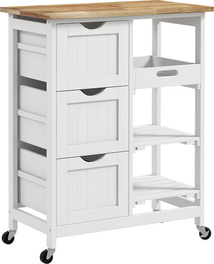 HomCom Ραφιέρα Κουζίνας Ξύλινη 3 Θέσεων Λευκή 67x37x85.5cm
