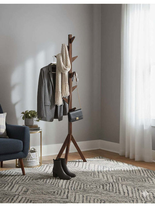 SteweHome Wooden Brown Coat Rack 175cm