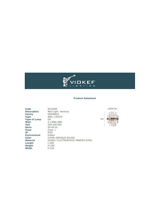 Viokef Modern Leuchte Wand mit Fassung G9 Silber 24cm
