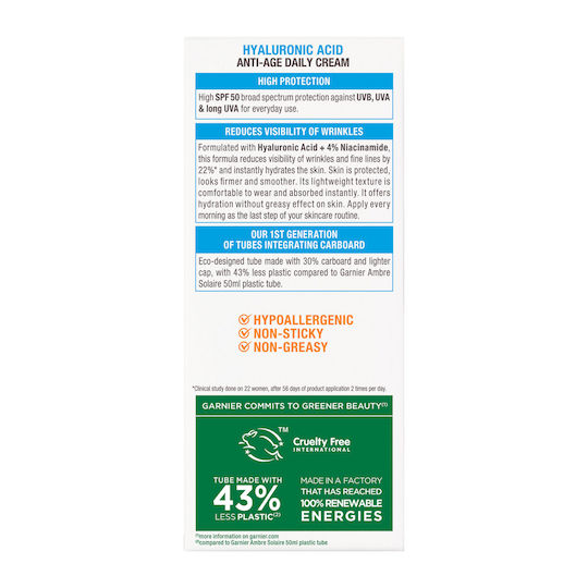 Garnier Ambre Solaire Anti Age Super UV Cremă de Față cu Protecție Solară SPF50 50ml