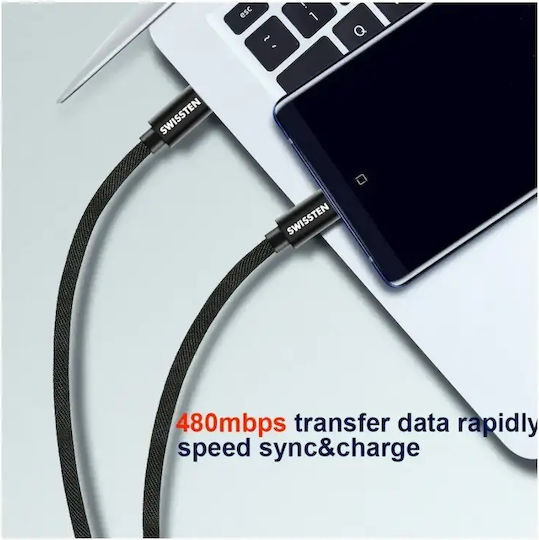Swissten Braided USB 2.0 Cable USB-C male - USB-C 60W Ασημί 0.2m 71527209