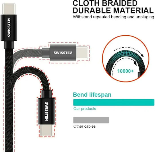 Swissten Braided USB 2.0 Cable USB-C male - USB-C 60W Ασημί 0.2m 71527209