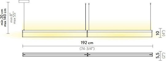 Slamp Modula Double Crystal Lumina Suspendată Neagră LED Calea Ferată 192x5.5cm