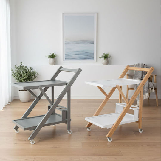 Rectangular Bamboo Side Table with Wheels White/Gray M44xW39.5xH70cm