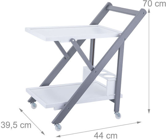 Rectangular Bamboo Side Table with Wheels White/Gray M44xW39.5xH70cm