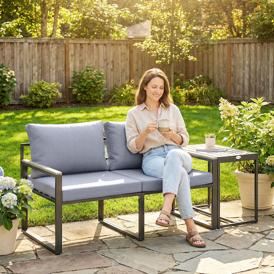 Outsunny Garten- und Outdoor-Möbelsets Wohnzimmer Typsatz 3 Stück Grau mit Kissen