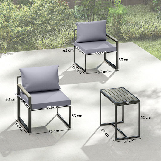Outsunny Garten- und Outdoor-Möbelsets Wohnzimmer Typsatz 3 Stück Grau mit Kissen