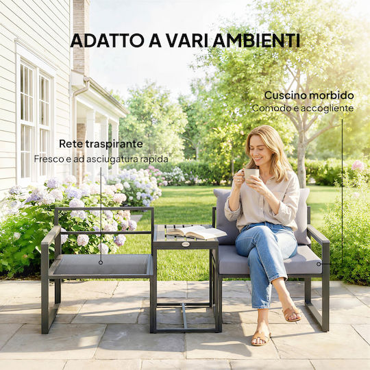 Outsunny Garten- und Outdoor-Möbelsets Wohnzimmer Typsatz 3 Stück Grau mit Kissen