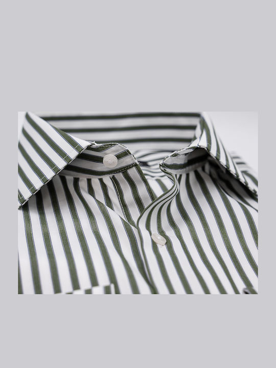 Long Sleeve Shirt in Regular Fit Striped Green