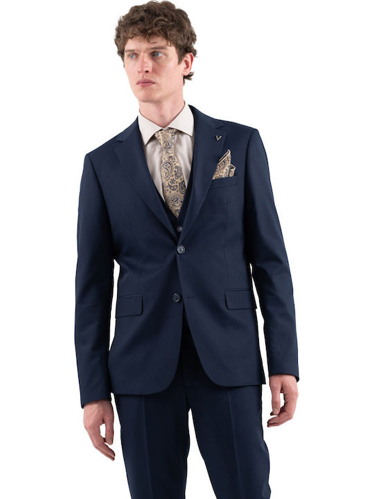 Men's Groom's Suit with Vest Slim Fit Blue 100-25-Rossi